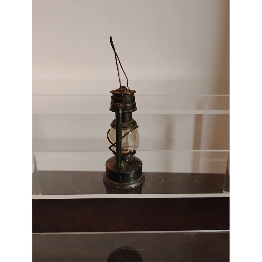Miniature Hurricane Lantern Decorative Bronze Metal Glass Globe Dollhouse Decor